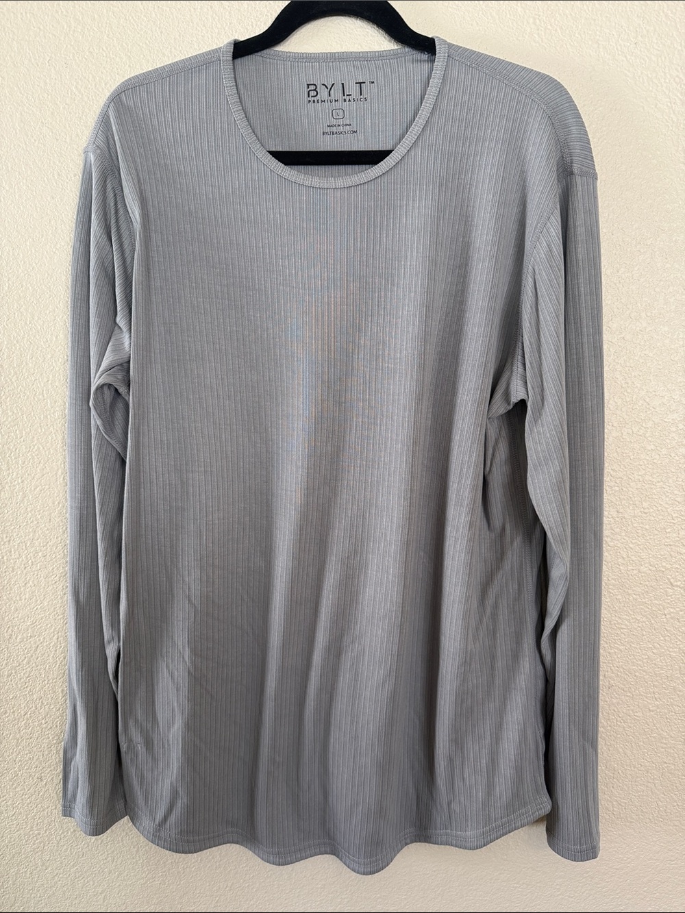 BYLT Premium Basics Ribbed Long Sleeve Shirt - Light Gray Men’s Size Large